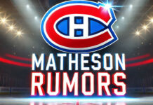 Montreal Canadiens logo with the words Matheson rumors below the logo