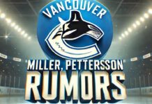 Vancouver Canucks logo with the words Miller, Pettersson rumors below the logo
