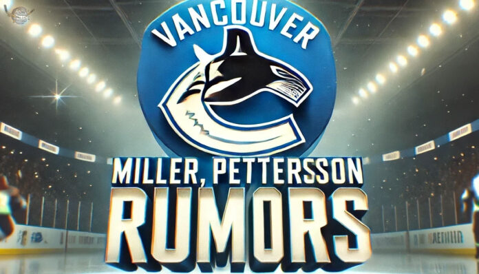 Vancouver Canucks logo with the words Miller, Pettersson rumors below the logo