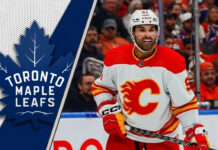 Nazem Kadri in a Calgary Flames jersey hoping to be traded to the Toronto Maple Leafs