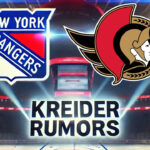 Ottawa Senators Rumors: Is Chris Kreider on the Move? New york Rangers and Ottawa Senators logos with the words Kreider rumors below the logos