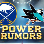 Buffalo Sabres and San Jose Sharks logos side-by-side with the words Power Rumors below the logos