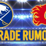 Calgary Flames Eyeing Dylan Cozens Trade? | Buffalo Sabres Rumors Buffalo Sabres and Calgary Flames logos side-by-side with the words NHL trade rumors below the logos