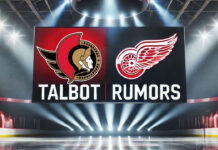 Ottawa Senators and Detroit Red Wings logos with the words Talbot rumors below the logos