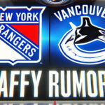 New York Rangers and Vancouver Canucks logos side-by-side with the words Laffy rumors below the logos