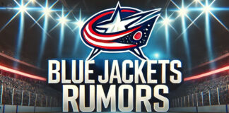 Columbus Blue Jackets logo with the words Blue Jackets rumors below the logo