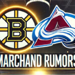 Is Brad Marchand on the Move? Examining the Boston Bruins Captain’s Trade Rumors Boston Bruins and Colorado Avalanche logos with the words Marchand Rumors below the logos
