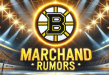Boston Bruins logo with the words Marchand rumors below the logo