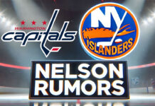 Washington Capitals and New York Islanders logos with the words Nelson rumors below the logos