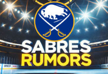 Buffalo Sabres logo with the words Sabres rumors below the logo