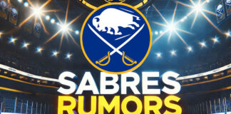 Buffalo Sabres logo with the words Sabres rumors below the logo