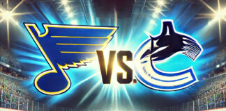 St. Louis Blues and Vancouver Canucks logos with the words Vs. between the logos