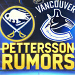 Buffalo Sabres and Vancouver Canucks logos with the words Pettersson rumors below the logos