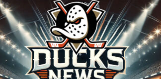 Anaheim Ducks logo with the words Ducks news below the logo