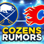 Buffalo Sabres and Calgary Flames logos side-by-side with the words Cozens Rumors below the logo