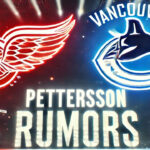 Detroit Red Wings and Vancouver Canucks logos with the words Pettersson rumors below the logos