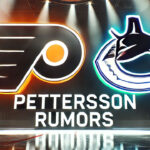 Philadelphia Flyers and Vancouver Canucks logos with the words Pettersson rumors below the logos