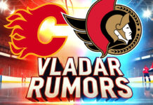 Calgary Flames and Ottawa Senators logos with the words Vladar Rumors below the logos