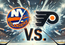 New York Islanders logo and Philadelphia Flyers logo with the words vs. below the logos