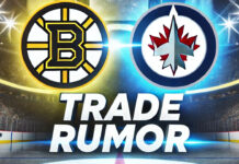 Boston Bruins and Winnipeg Jets logos with the words NHl trade rumors below the logos