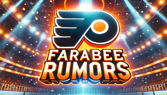 Philadelphia Flyers logo with the words Farabee rumors below the logo
