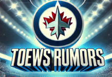 Winnipeg Jets logo with the words Toews rumors below the logo