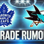 Toronto Maple Leafs and San Jose Sharks logos with the words trade rumor below the logos