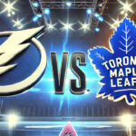 Tampa Bay Lightning and Toronto Maple Leafs logos with the word Vs. between the logos. Who will win the game?