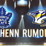 Toronto Maple Leafs and Nashville Predators logos side-by-side with the words Schenn rumors below the logos