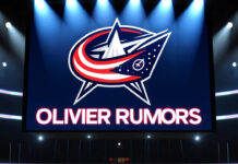 Columbus Blue Jackets logo with the words Olivier rumors below the logo