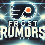 Flyers’ Morgan Frost on the Move?! Trade Rumors Heating Up! Philadelphia Flyers logo with the words Frost Rumors below the logo