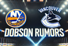New York Islanders and Vancouver Canucks rumors with the words Dobson rumors below the logos
