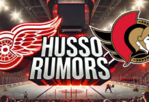 Detroit Red Wings and Ottawa Senators logos with the words Husso Rumors below the logos