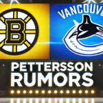 Elias Pettersson Trade Rumors: Bruins Emerge as Potential Destination Boston Bruins and Vancouver Canucks side-by-side with the words Pettersson rumors below the logos