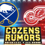 Buffalo Sabres and Detroit Red Wings logos with the words Cozens rumors below the logos
