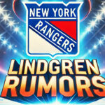 New york Rangers logo with the words Lindgren rumors below the logo