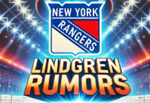New york Rangers logo with the words Lindgren rumors below the logo