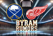 Buffalo Sabres and Detroit Red Wings logos with the words Byram Rumors below the logos