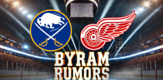 Buffalo Sabres and Detroit Red Wings logos with the words Byram Rumors below the logos