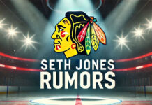 Chicago Blackhawks logo with the words Seth Jones rumors below the logo