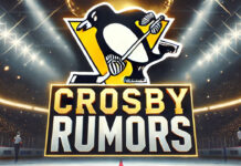 Pittsburgh Penguins logo with the words Crosby rumors below the logos
