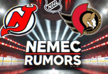 New Jersey Devils and Ottawa Senators logos with the words Nemec rumors below the logos