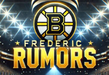 Boston Bruins logo with the words Trent Frederic Rumors