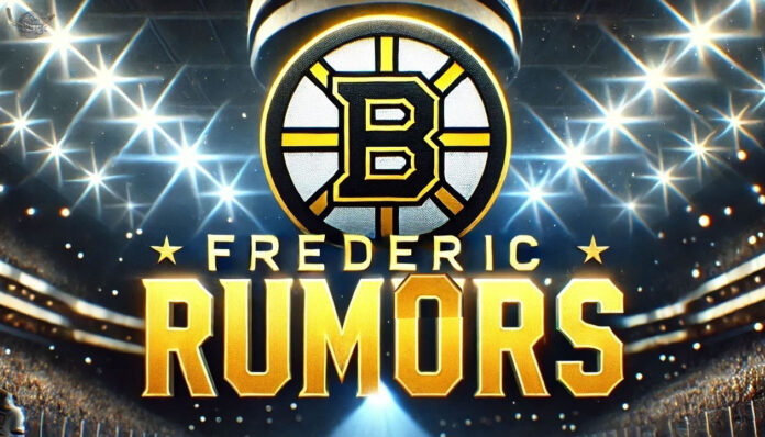 Boston Bruins logo with the words Trent Frederic Rumors