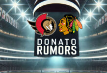 Ottawa Senators and Chicago Blackhawks logos with the words Donato rumors below the logos