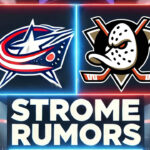 Columbus Blue Jackets and Anaheim Ducks logos with the words Strome Rumors below the logos