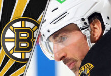 Brad Marchand on the ice wondering if he will be traded?
