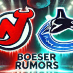 New Jersey Devils and Vancouver Canucks logos with the words Boeser rumors below the logos