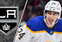 Buffalo Sabres forward Dylan Cozens in action amid LA Kings trade rumors.