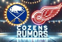 Buffalo Sabres and Detroit Red Wings logos with the words Cozens Rumors below the logos